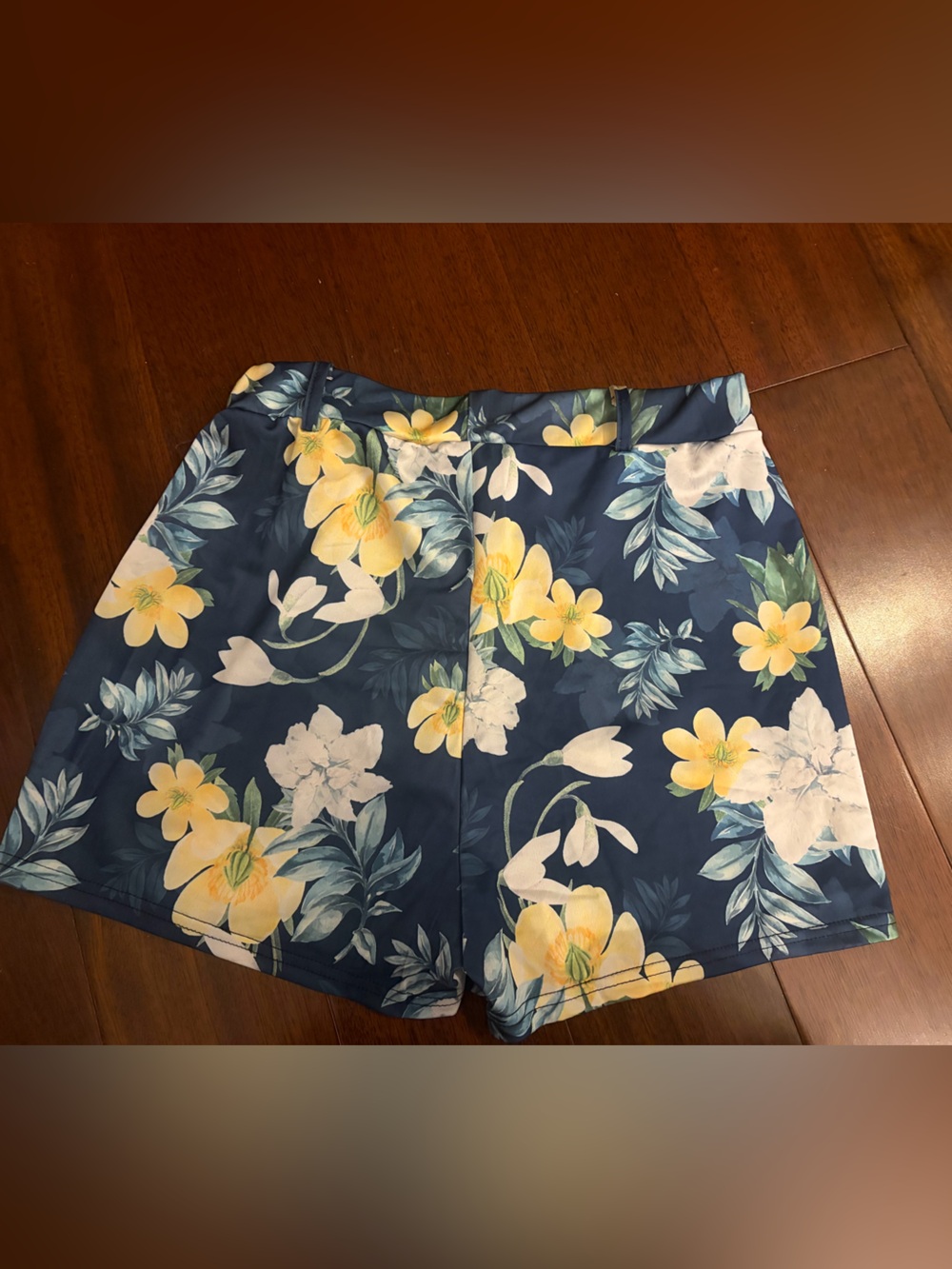 Navy Floral High-Waist Shorts with Yellow Blooms